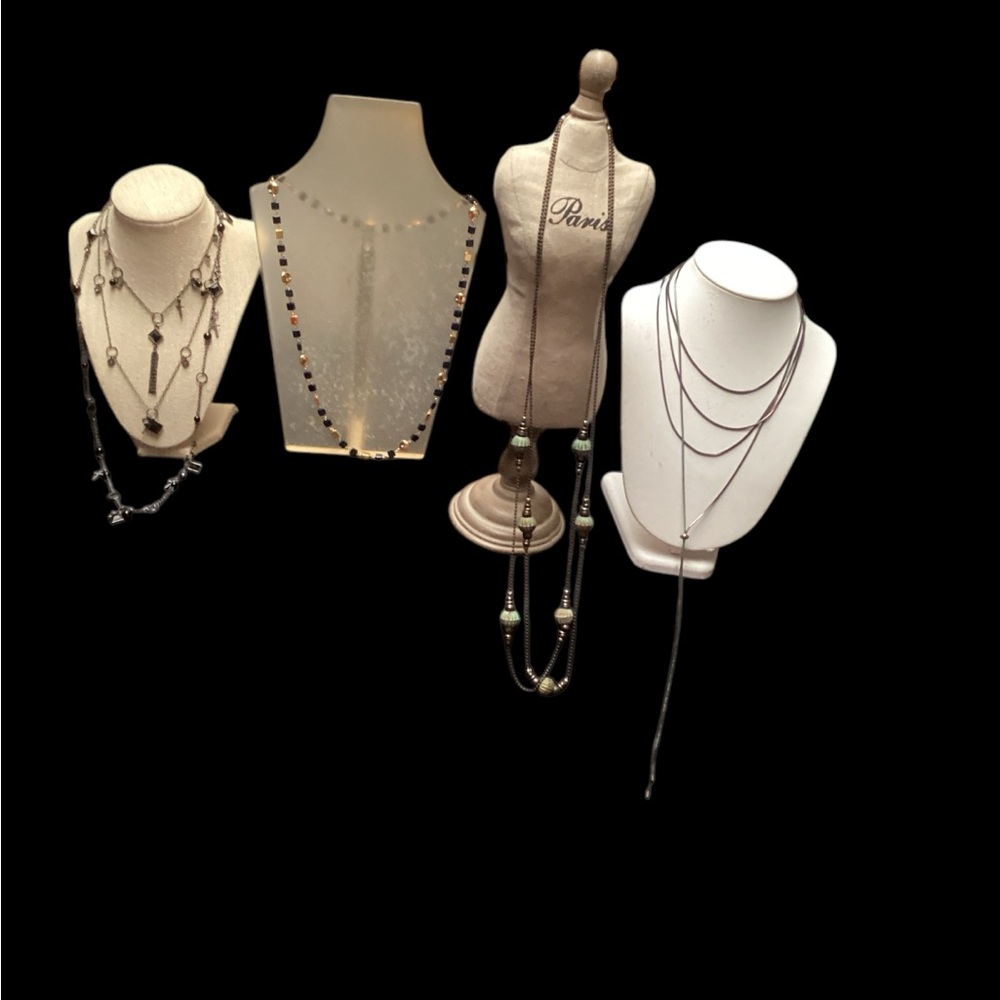 Four necklaces: Black, Navy Blue, Green, Iridescent